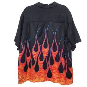 Vintage 90s DMC Flame Skull Shirt Sz XL Black Short‎ Sleeve Punk Rockabilly Rave